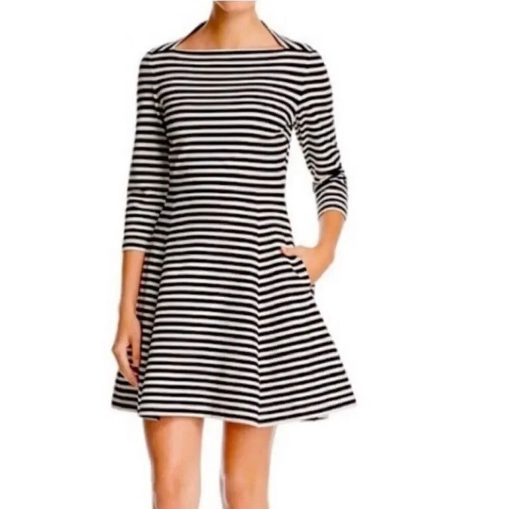 Kate Spade Broome Street Black White Stripe Ponte Knit Dress Size XS